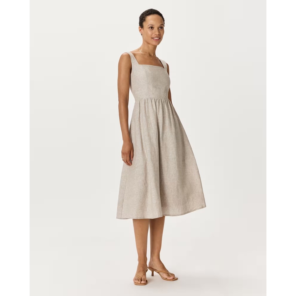 Quince Linen Fit & Flare Midi Dress Driftwood XS New With Tags